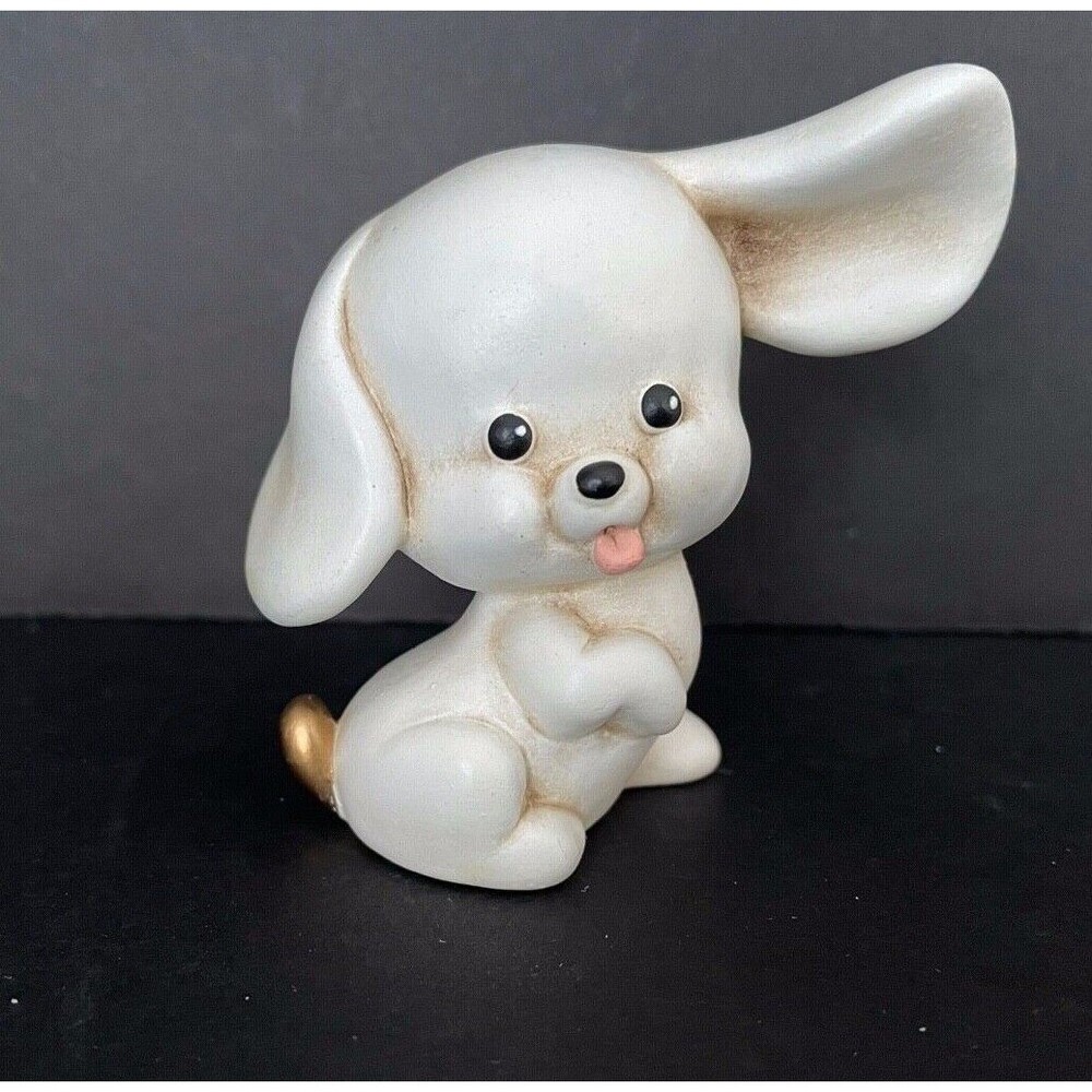 Vintage EGAN Adorable Puppy Dog Ceramic Porcelain Figurine Ivory & Gold